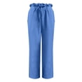 thumbnail image 4 of Women's Cotton Linen Pants, Elastic Waist Wide Leg Trousers with Pockets, Soft Quick-Dry Casual Beach Vacation Pants, Comfortable Streetwear Wide Leg Trousers for Women Blue S, 4 of 4