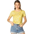 thumbnail image 1 of Top de blusa floral Allegra K de verano manga corta Amarillo M, 1 of 6