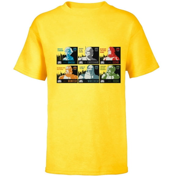 Star Wars The Bad Batch Faces Names and Quotes - Short Sleeve T-Shirt for Kids - Customized-Yellow