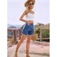thumbnail image 2 of Womens Jean Shorts for Denim Casual Summer Mid Waist Frayed Stretchy Ripped L, 2 of 8