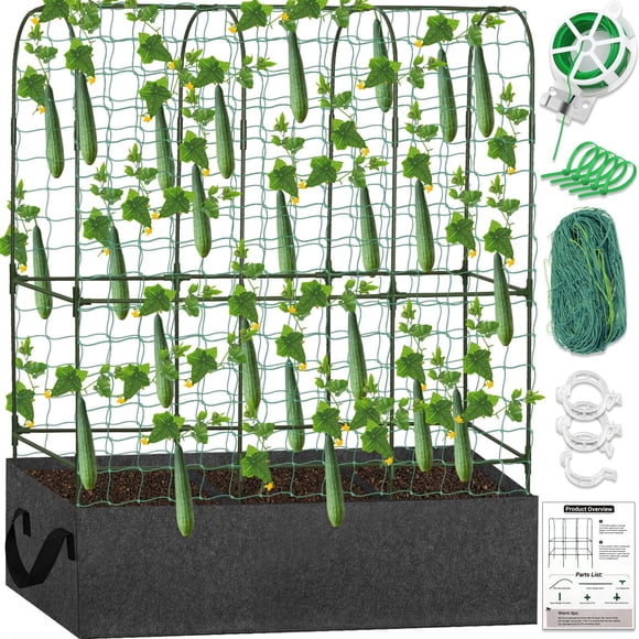 Cucumber Trellis for Climbing Plants Outdoors, U-Shape Large Garden Frame Trellis with Planter for Raised Bed Vegetable Fruit Gro