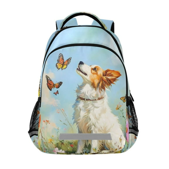 ALAZA Dog and Butterfly Floral Backpack Elementary School Bag Bookbag Travel Rucksack