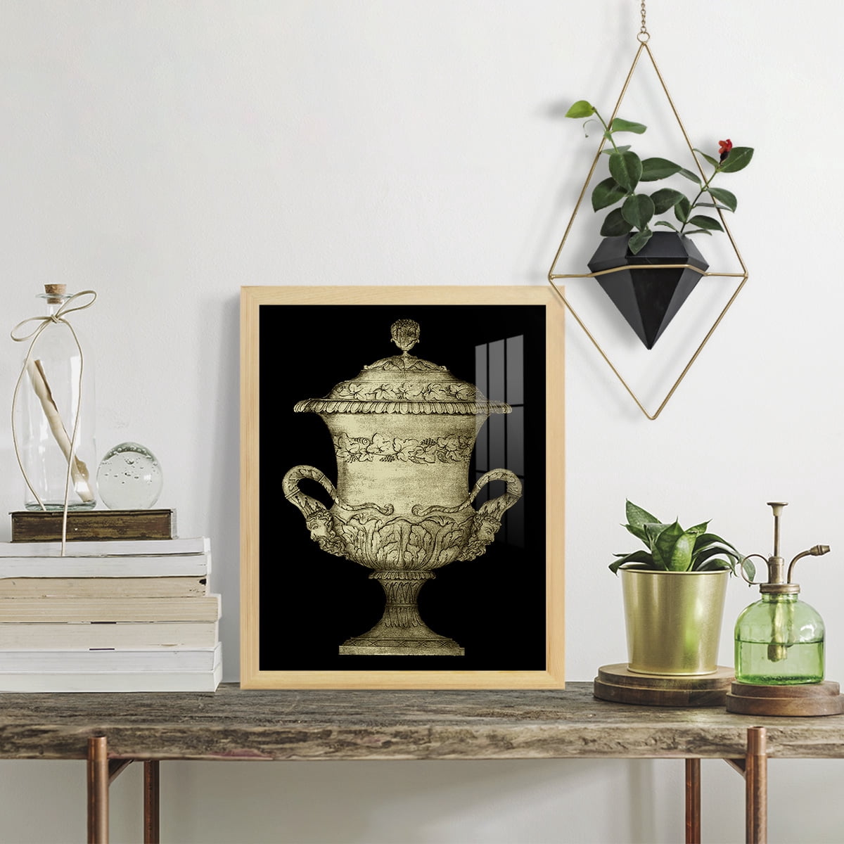 Garden Antiquities IV -Framed Print w/glass-Natural Wood