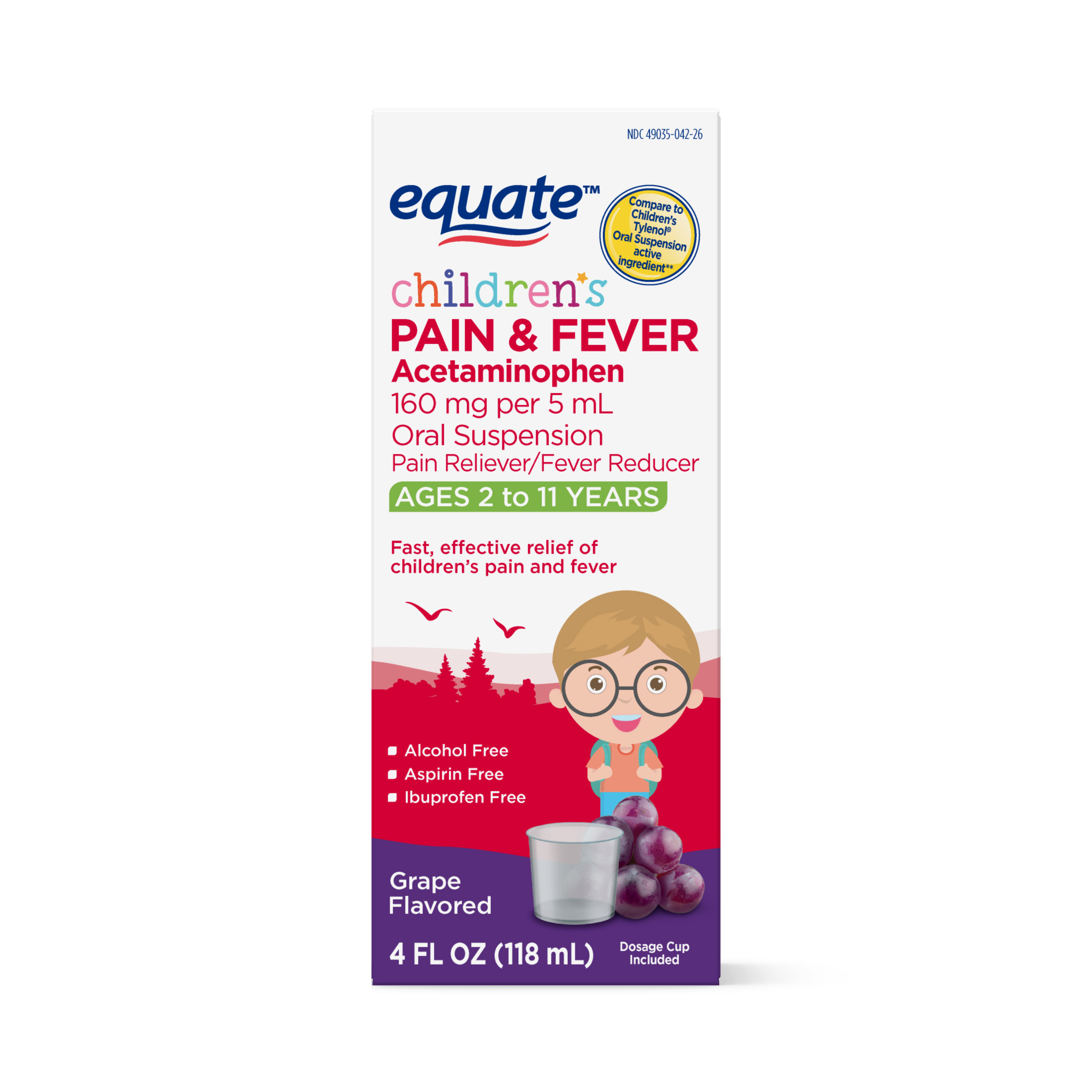 Equate Children's Acetaminophen Grape Suspension, 160 mg, 4 Oz