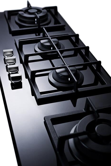 4-burner island gas-on-glass cooktop with sealed burners and cast iron grates