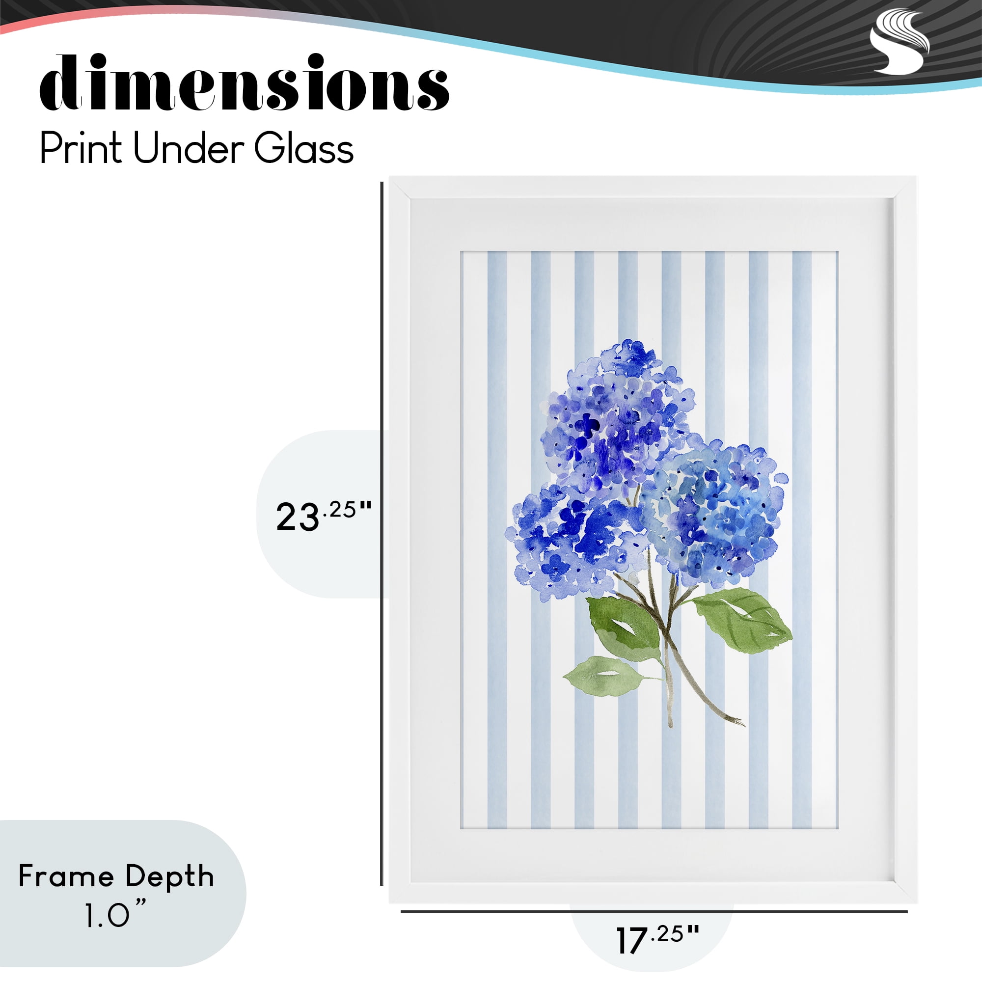 Stupell Industries Blue Hydrangeas over Stripes White Framed Print Under Glass, design by Corinne Haig
