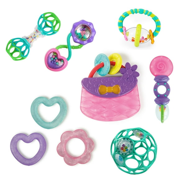 Everything Nice 9pc Gift Set Baby Toys and Teethers, Pink, Purple