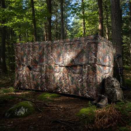 Spaco Camouflage Pop-Up Hunting Blind with See-Through Fabric & Dual Dog Doors Fits 1-3 Hunters Portable Waterfowl Blind with Fiberglass Frame & Full Accessory Kit