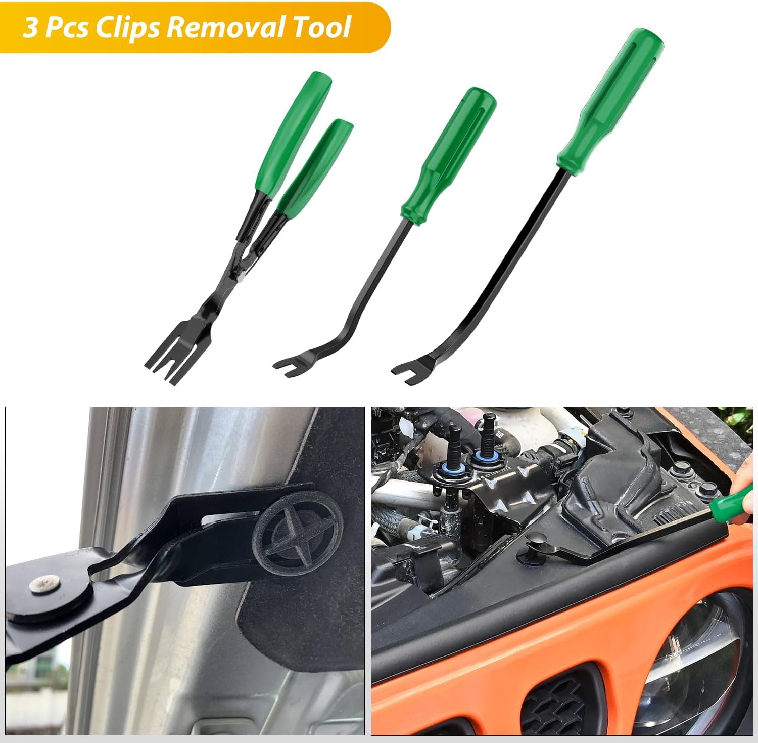 GOOACC 200Pcs Trim Removal Tool, Auto Push Pin Bumper Retainer Clip Set Fastener Terminal Remover Tool Adhesive Cable Clips Round Handle Crowbar Kit Car Panel Radio Removal Auto Clip Pliers, Green