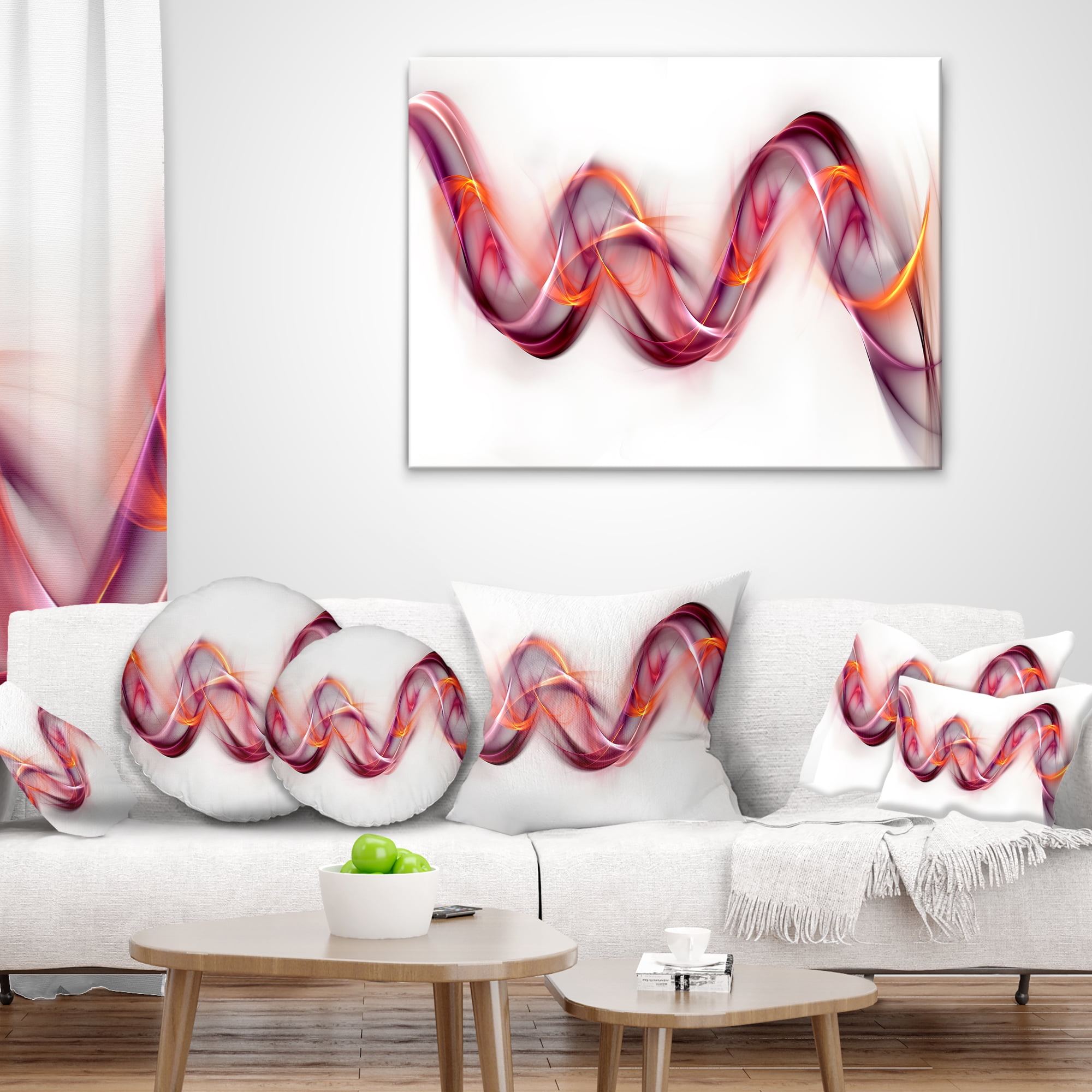 Designart Tangled Pink Gold Waves - Abstract Throw Pillow - 18x18