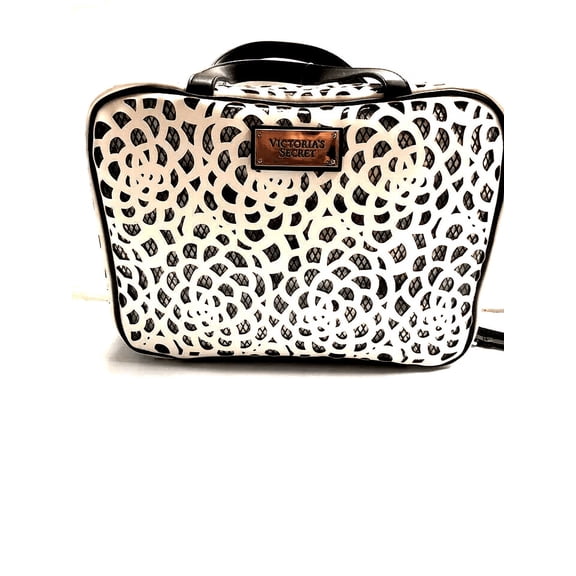 Victoria's Secret White Laser Cut Faux Leather Clear Hanging Travel Bag Makeup Case New