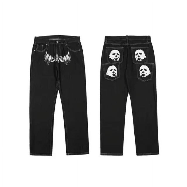 Lisheng by JNCO Jeans Unisexes Taille Haute Amples avec Motif de dés, Style Rétro de Rue, Bleu, Taille 7