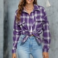 thumbnail image 2 of jsaierl Women's Button Down Flannel Shirts Plaid Shacket Long Sleeve Collared Jacket Coats with Chest Pockets, 2 of 7