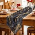 thumbnail image 2 of Modern Abstract Table Runner Linen Burlap Table Runner 70 Inches Long Luxury Black Golden Marble Texture Dresser Scarves for Kitchen Island Coffee Dining Party Wedding Banquet Holiday Decor 13"x70", 2 of 8