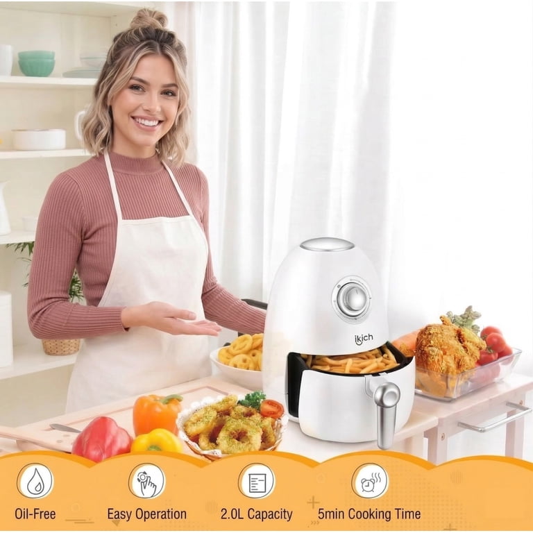 Ikich 2 Quart Air Fryer, White - Non-Stick, Oil-Free Healthy