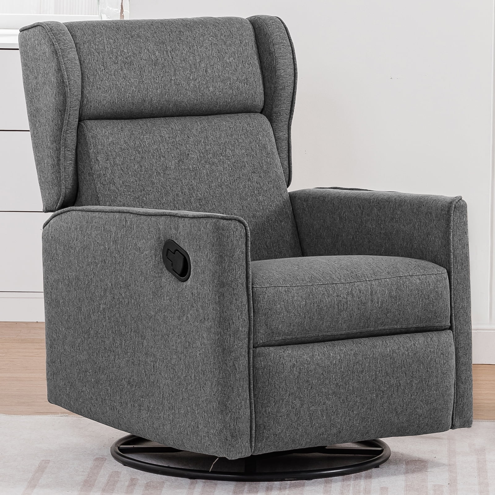 COMHOMA Swivel Rocker Recliner Chair, Fabric Lether Single Sofa Seat for Living Room, Gray