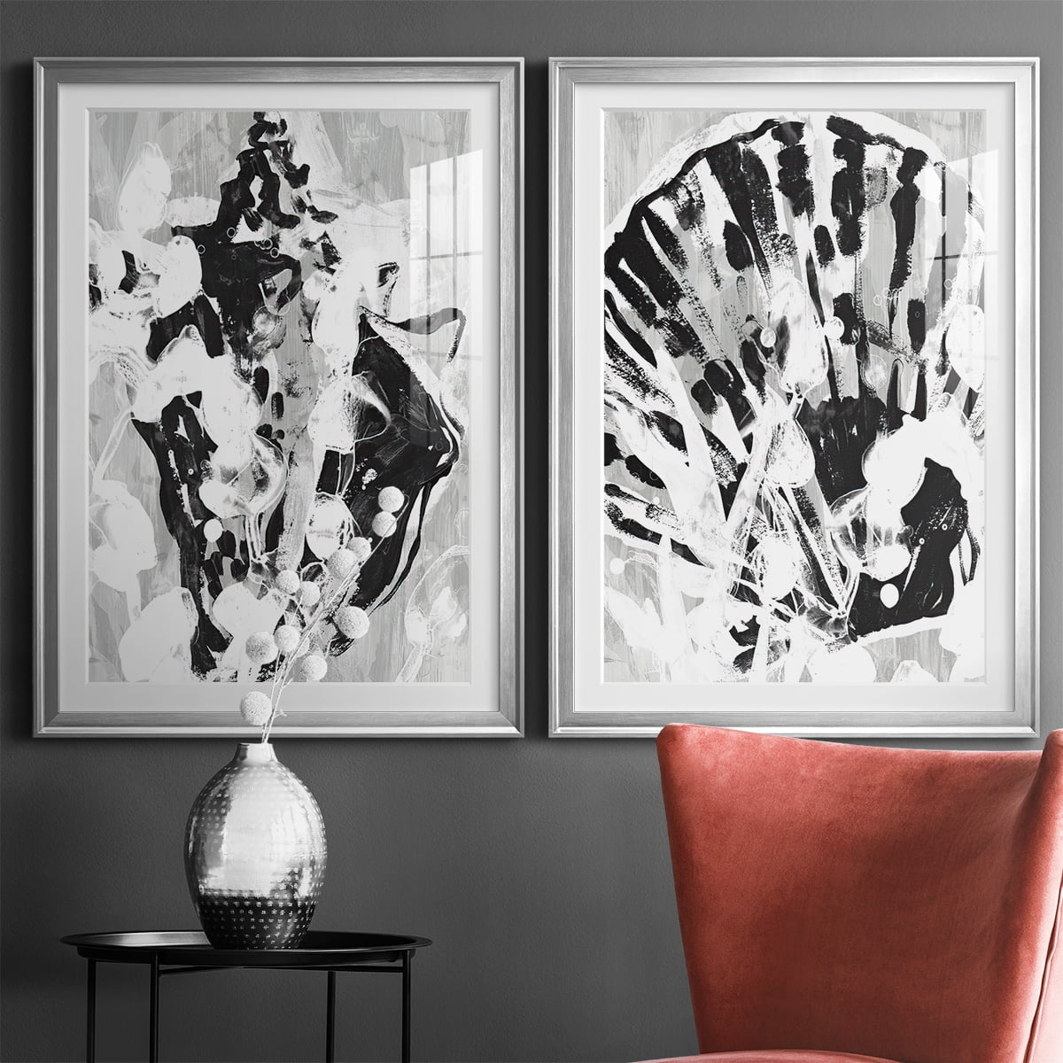 Wexford Home Ocean Inkblot I Premium Framed Print, 26.5" x 36.5" - Ready to Hang, Silver (Set of 2)