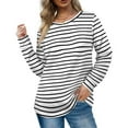 thumbnail image 3 of ZHYou Women's Long Sleeve Tops Black White Stripes Stylish Loose Fit Crew Neck Button T-Shirt Tops, 3 of 6