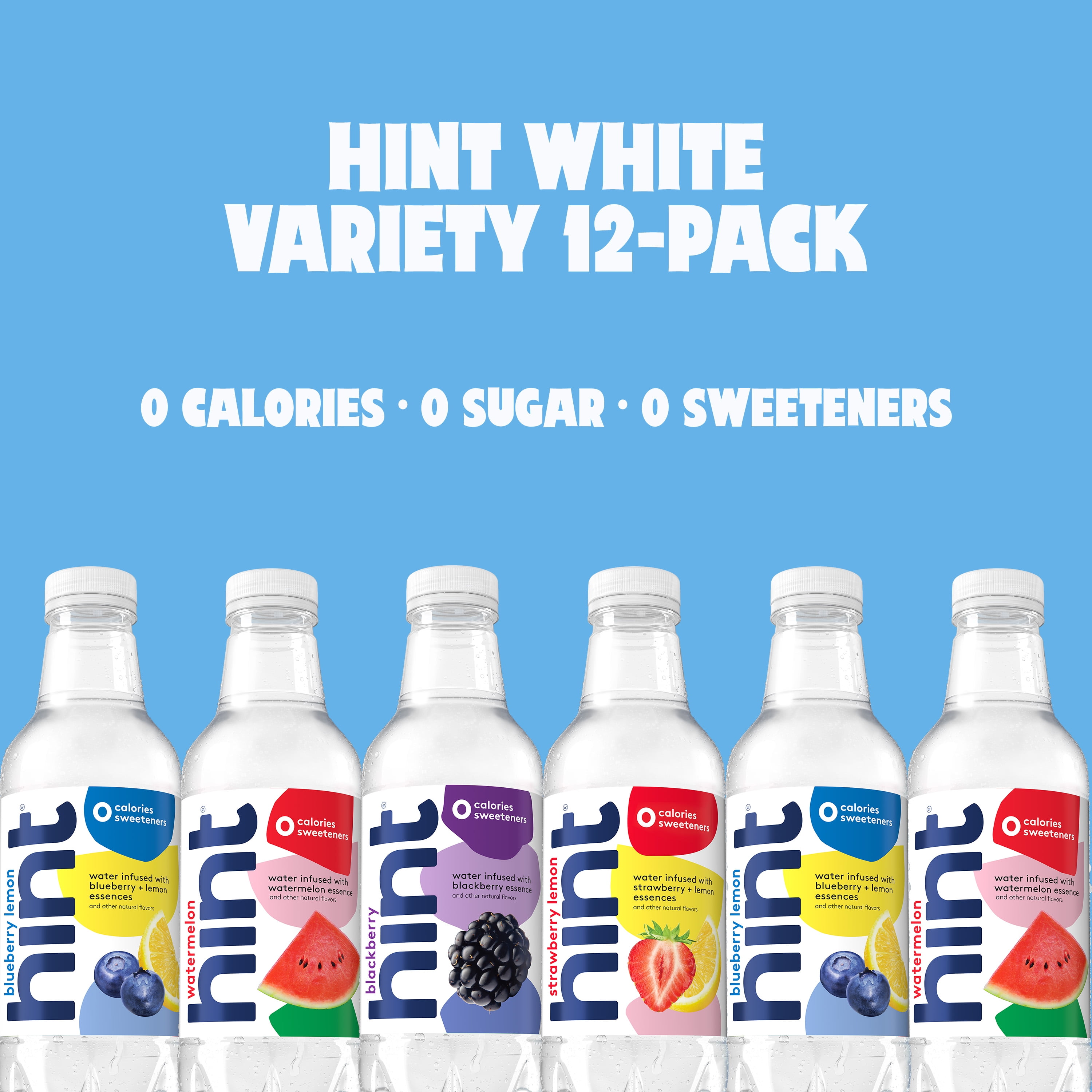 Hint White 4-Flavor Variety Pack Flavored Water, 16 fl oz, 12 Pack Plastic Bottles