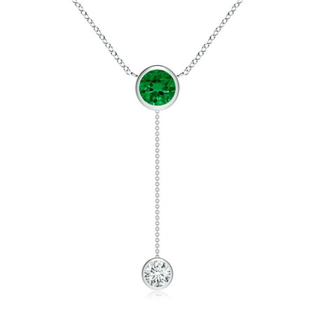 ANGARA Bezel-Set Round Lab Grown 1.2 Ct Emerald Lariat Style Necklace for Women in 14K White Gold (Size-7mm) | May Birthstone Anniversary Jewelry Gift for Women | Lab-Grown Emerald Necklace