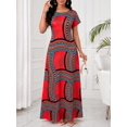 thumbnail image 3 of Red African Print Maxi Dress With Short Sleeves And Scoop Neck, 3 of 5