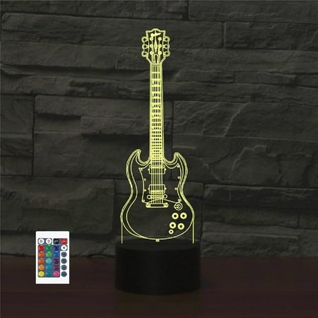 

YSTIAN 3D Guitar Remote Control 16 Color Night Lights Illusion Acrylic LED Table Bedside Lamp Children Bedroom Desk Decor Birthday Gifts Toy for Kids