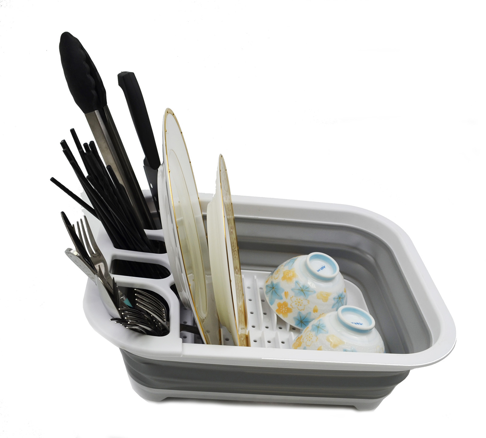 SAMMART Collapsible Dish Drainer - Foldable Drying Rack Set - Portable Dinnerware Organizer - Space Saving