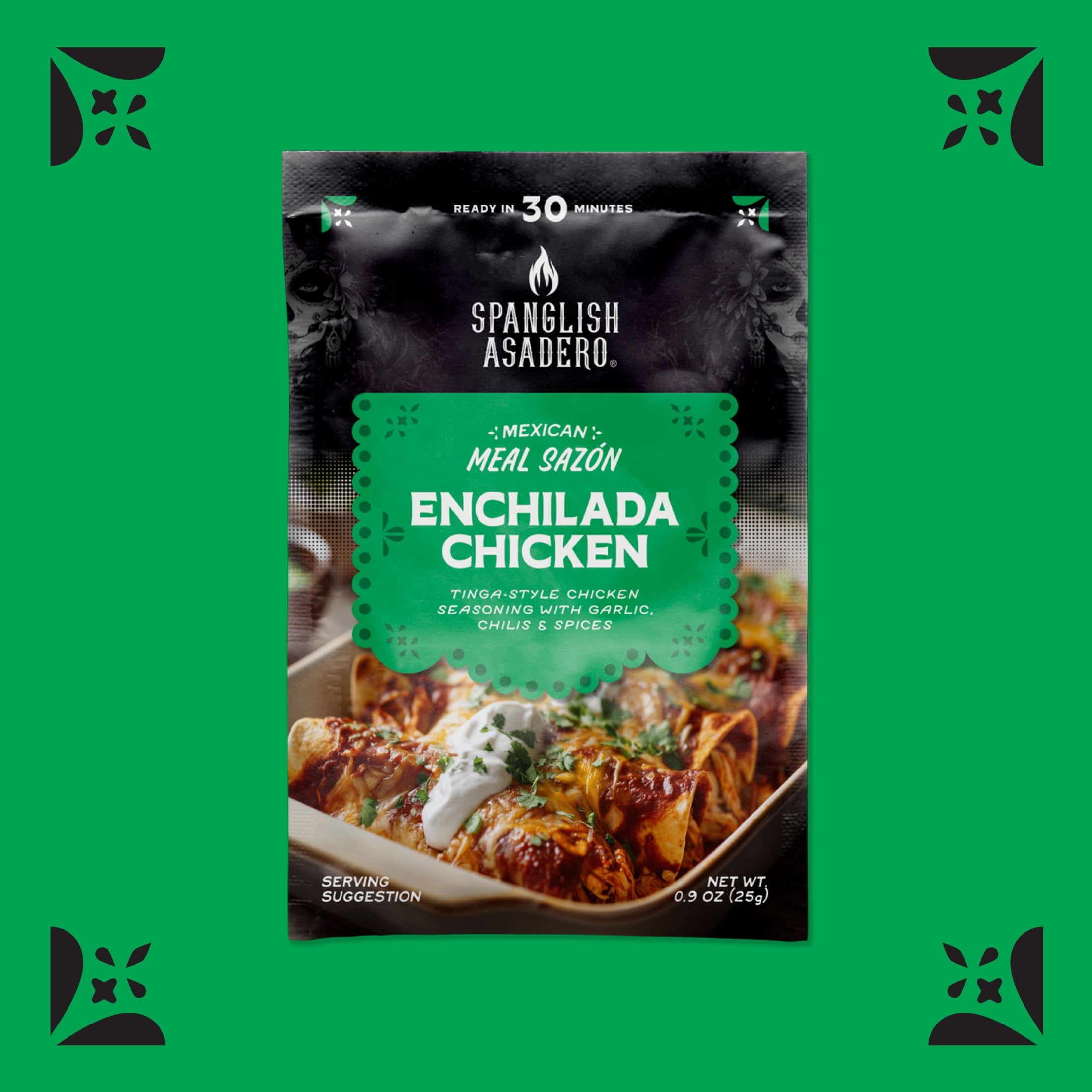 Spanglish Asadero Enchilada Chicken Seasoning with Chilis, Garlic, Spices & Onion, 0.9 oz Packet