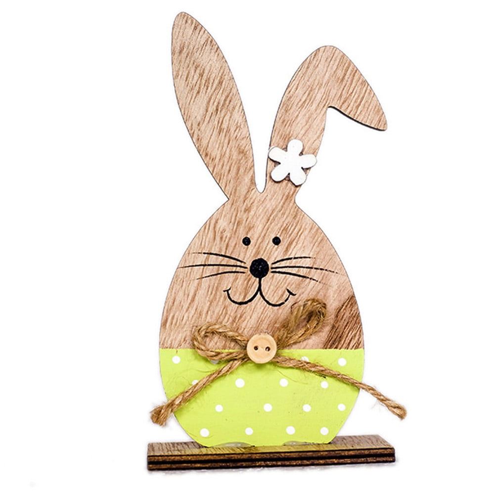 Wooden Easter Rabbit Ornament with Rope Knot Home Party Decoration