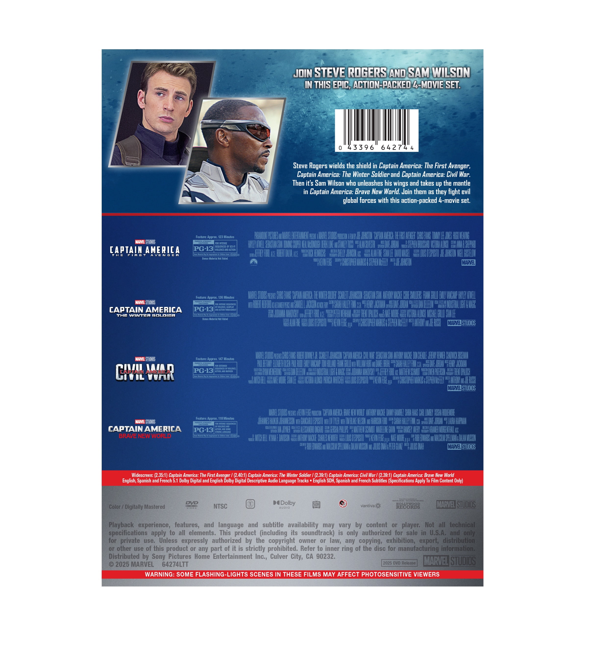 Captain America: 4-Movie Multi-Feature (DVD) Disney, Action/Adventure