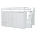 thumbnail image 6 of Harper & Bright Designs Full Size Loft Bed with Built-in Wardrobes, Wood Loft Bed Frame with Cabinets and 4 Drawers, Multifunctional Loft Bed with Foldable and Extendable Clothes Rail, White, 6 of 19