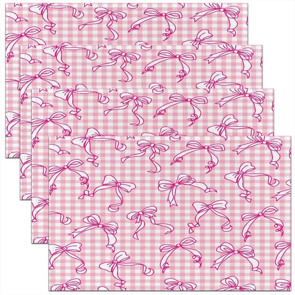 Kawaii Bow Table Place Mats Pink Girls Bow Placemats Set of 4 Cute Bowknot Placemat for Kitchen Dining Table Decor Indoor Outdoor 18"x12"