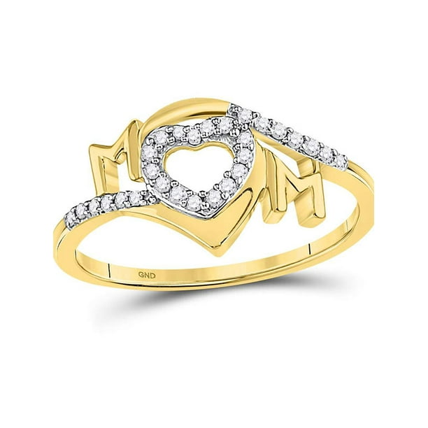 10kt Yellow Gold Womens Round Diamond Mom Mother Heart Ring 1/10 Cttw ...