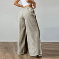 thumbnail image 5 of Womens Striped Pants Color Block Drawstring Pleated High Waist Trousers Loose Fit Casual Wide Leg Comfy Lounge Pants Black M, 5 of 7