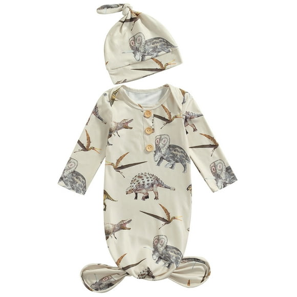 Xingqing 2PCS Newborn Baby Girls Boys Dinosaur Print Long Sleeve Round Collar Sleeping Bag Sets