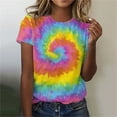 thumbnail image 2 of Diufon Tie Dye Printed Tops for Women Colorful Casual Short Sleeve Crewneck Tops Spring Summer Soft T-Shirts, 2 of 3