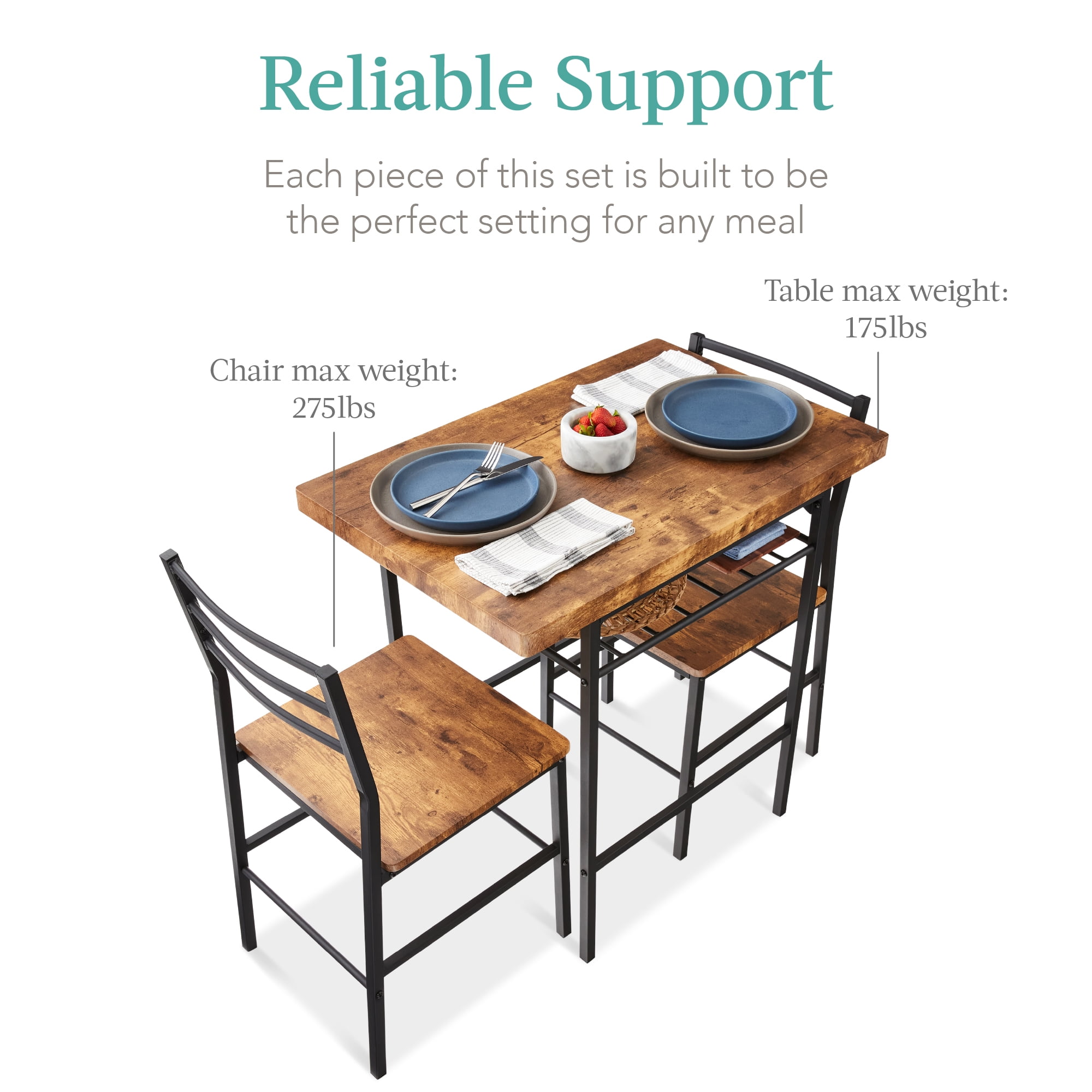 Best Choice Products 3-Piece Modern Dining Set, Square Table & Chairs Set w/ Steel Frame, Storage Rack - Medium Brown/Black