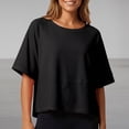 thumbnail image 2 of Basic Oversized Cropped T Shirts for Women Boxy Tee Shirts for Women Plus Size Workout Athletic Crop Tops Drop Shoulder Round Neck Half Sleeve Loose Fit Top Trendy Cute Flowy Tee Shirts Black L, 2 of 7
