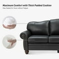 thumbnail image 2 of Genuine Leather 3 Seater Sofa with Rolled Arms Nailhead Trims Solid Wooden Legs Living Room Reading Black, 2 of 8