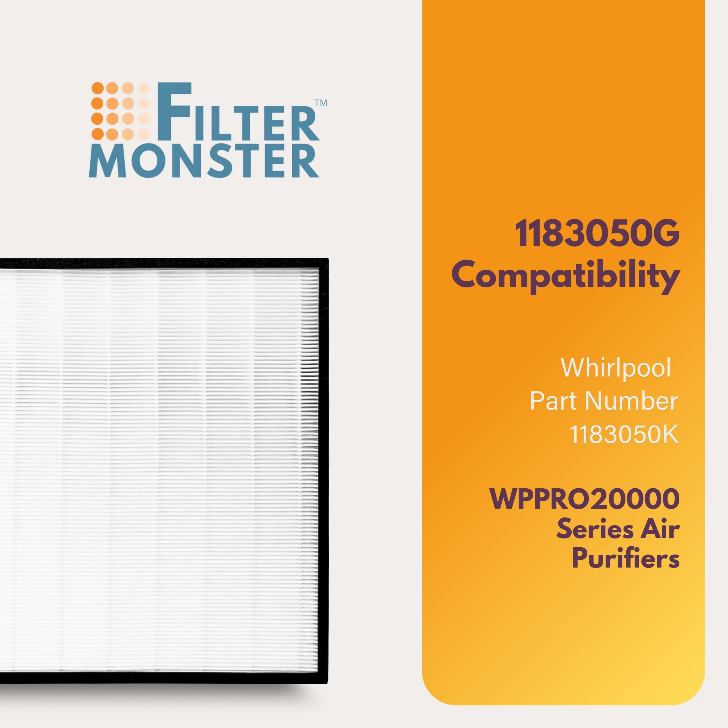 Filter-Monster True HEPA Replacement Filter Compatible with Whirlpool 1183050K for WPPRO2000 Series Air Purifiers