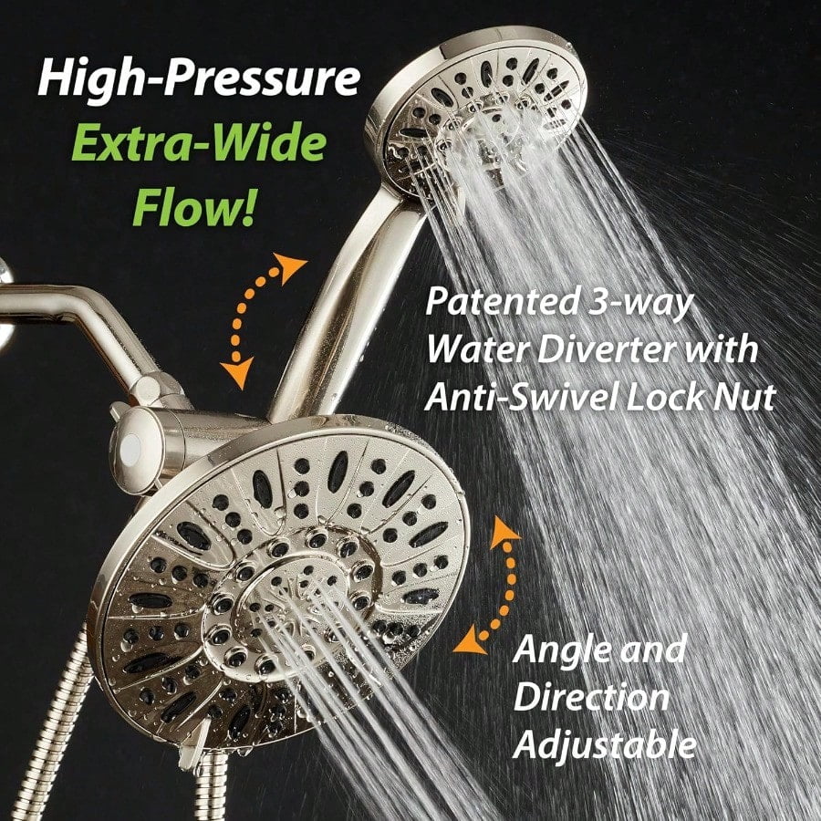 AquaDance 7 Premium High Pressure 3Way Rainfall Combo With Stainless Steel Hose Enjoy Luxurious 6setting Rain Shower Head And Hand Held Shower Separately Or Together Brushed Nickel Finish