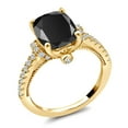 thumbnail image 3 of Gem Stone King Black Onyx White Created Sapphire 18K Yellow Gold Plated Silver Ring (3.14 Cttw, Size 5), 3 of 6