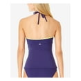 thumbnail image 2 of ANNE COLE Women's Navy Stretch Halter Keyhole Ruched Tie Block Party High Neck Tankini Swimsuit Top M, 2 of 2