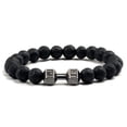 thumbnail image 2 of Pulsera de piedra volcánica Natural para hombre y mujer, brazalete con cuentas blancas y negras mate, con mancuernas, joyería para Fitness, 2 of 4