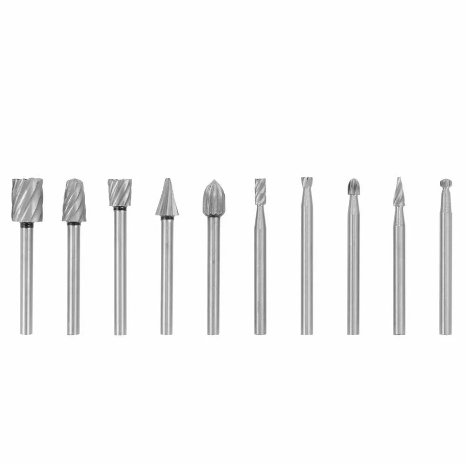 CIRCLE- 10Pcs Tungsten Carbide Rotary Burr Set Grinder Bit 1/8" Shank Dremel Rotary Set
