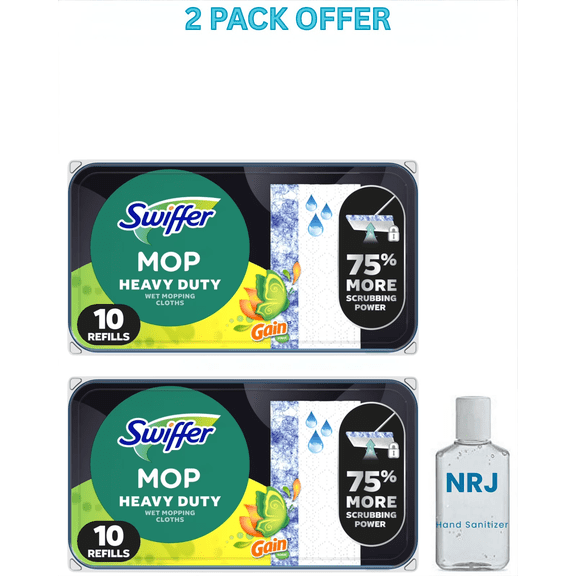 Swiffer Heavy Duty Mop Wet Multi-Surface Cloth Refills for Floor Mopping and Cleaning, Gain, 10 Count