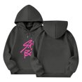 thumbnail image 1 of Moonsky Sudadera con capucha y cordón HUNTRX, estampado de grupo de chicas coreanas, jersey corto, suave y cómodo, top de manga larga para primavera y otoño.,Gris oscuro,130, 1 of 5