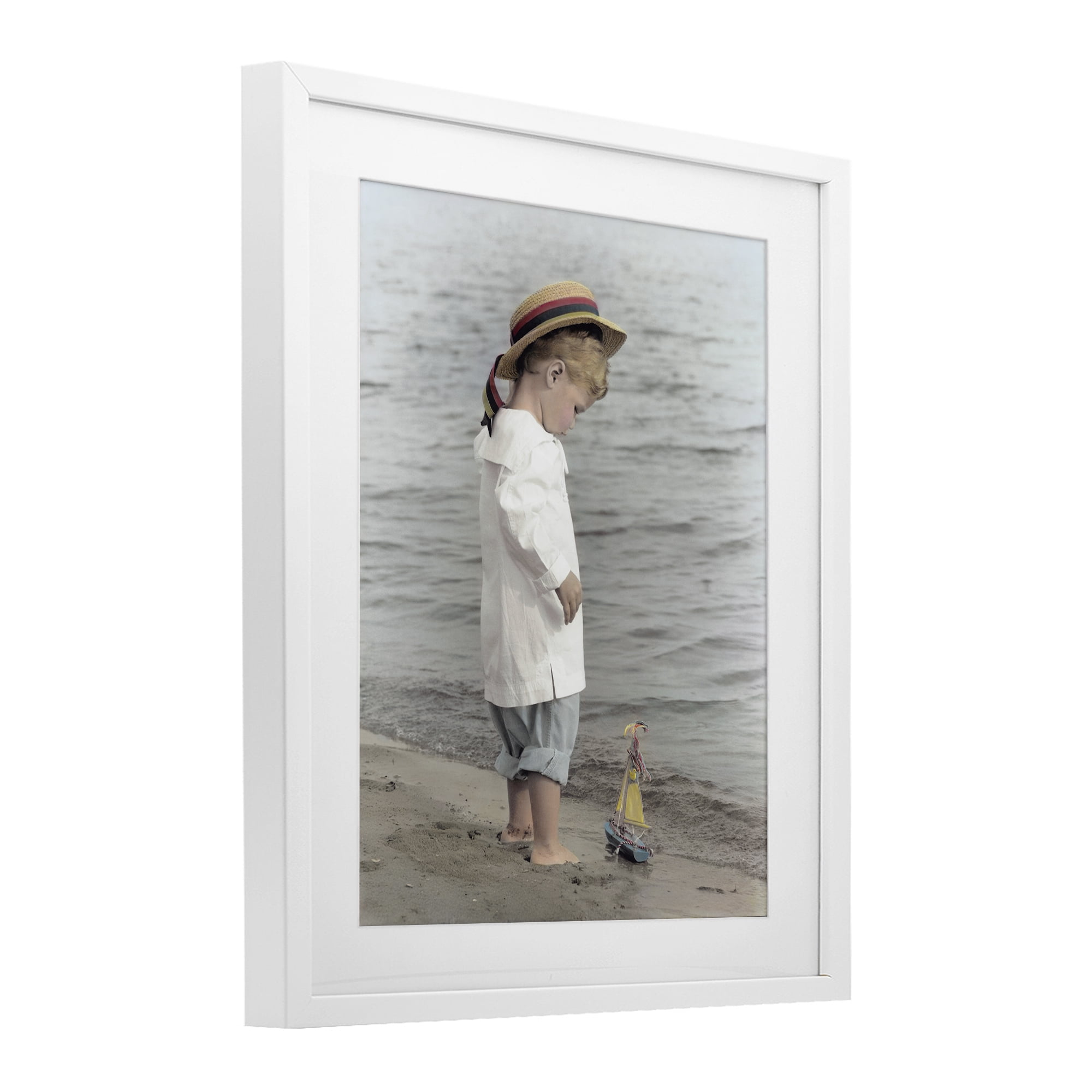 Stupell Industries Child on Beach Shore White Framed Print Under Glass, design by Kendra Dew