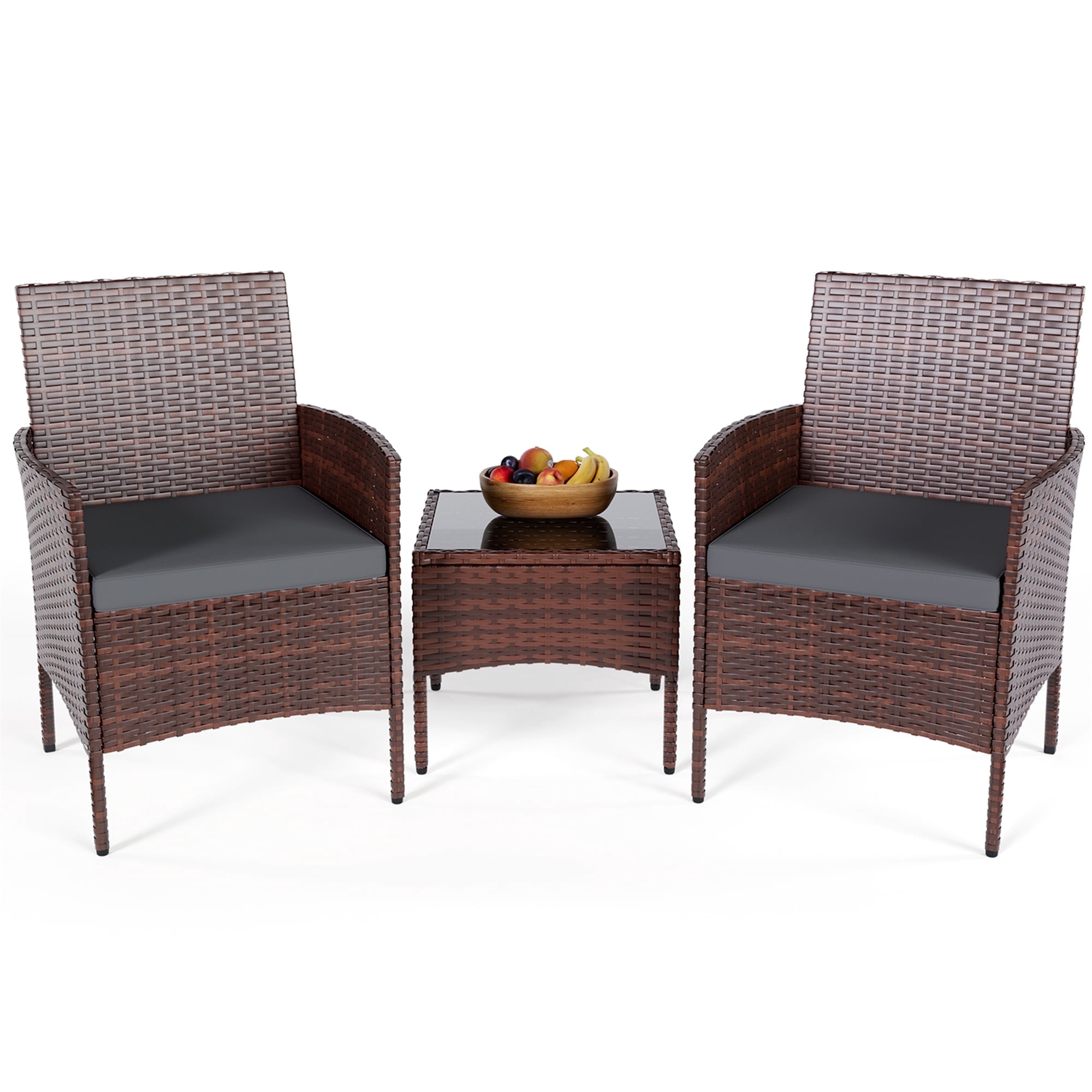MRUAKA Patio Furniture Set 3 Pieces Porch Furniture Outdoor Wicker Patio Conversation Furniture Set for Backyard,Porch,Garden,Poolside and Balcony(Grey)