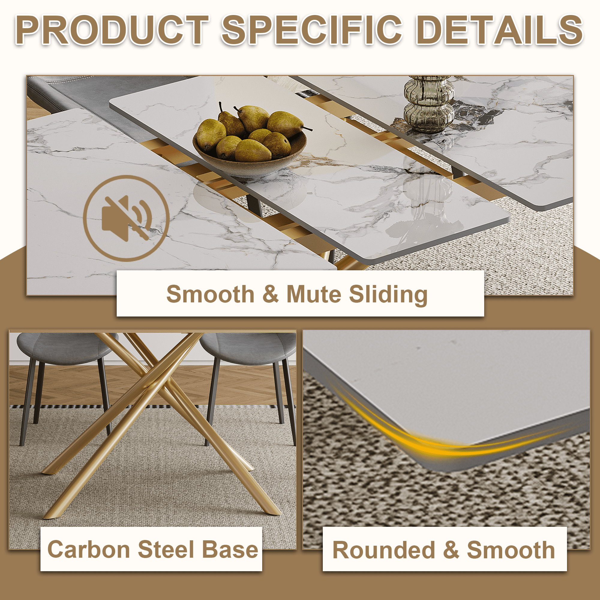 Montary 59-inch Modern Rectangle Expandable Dining Table with Retractable Leaf, Sintered Stone Top & Golden Carbon Steel X-Base, 4-6 Person Table for Small Apartments, Kitchen, Dining Room